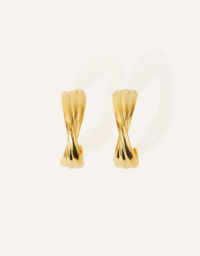 14ct Gold-Plated Large Twist Hoop Earrings, , large