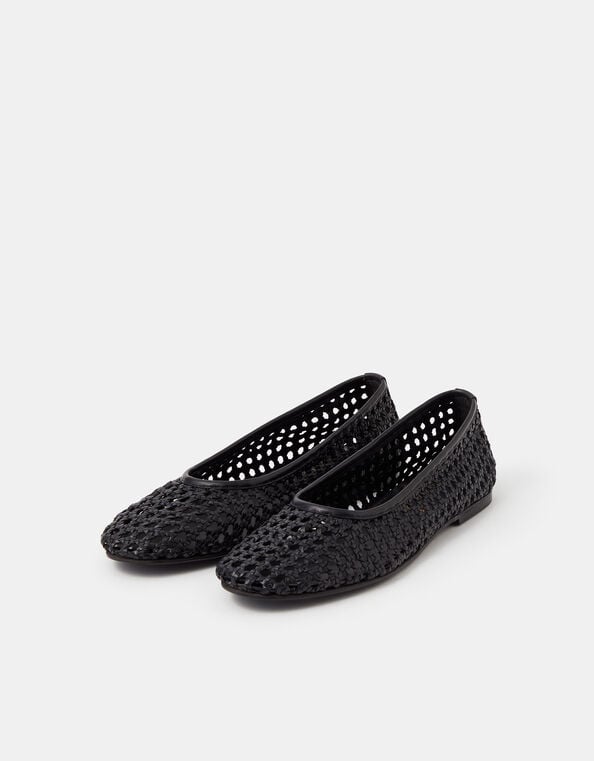 Woven Leather Ballet Flats, Black (BLACK), large