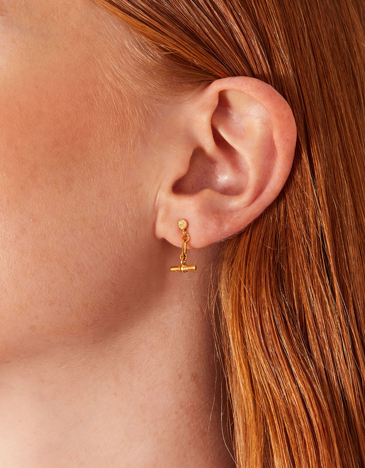 Gold Plated Modern Heirloom T Bar Earrings