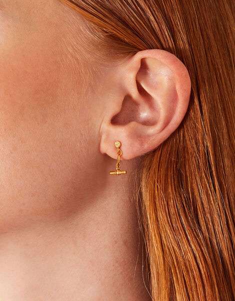 Gold-Plated Modern Heirloom T-Bar Earrings, , large