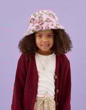 Girls Fluffy Leopard Print Bucket Hat, Leopard (LEOPARD), large