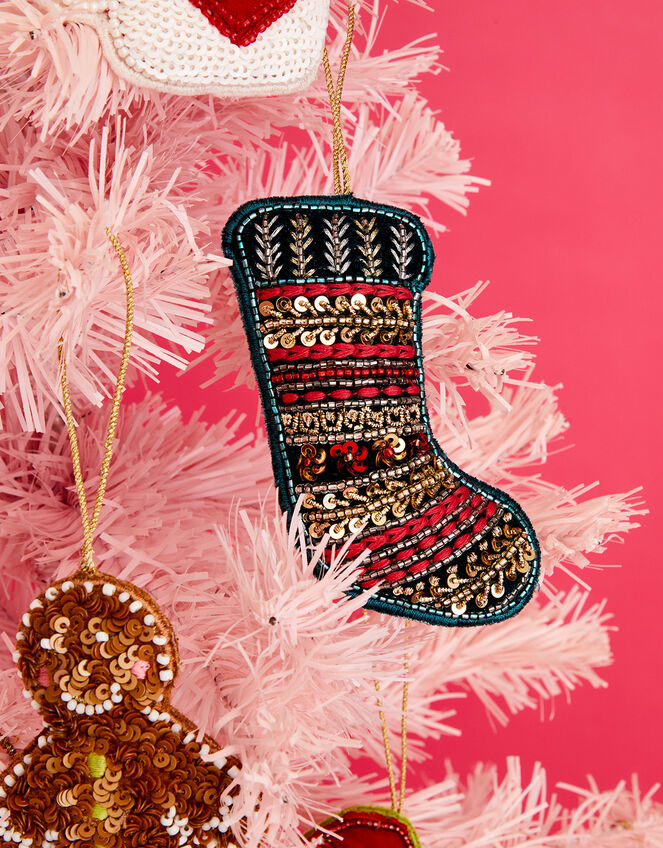 Embellished Christmas Stocking Hanging Decoration, , large
