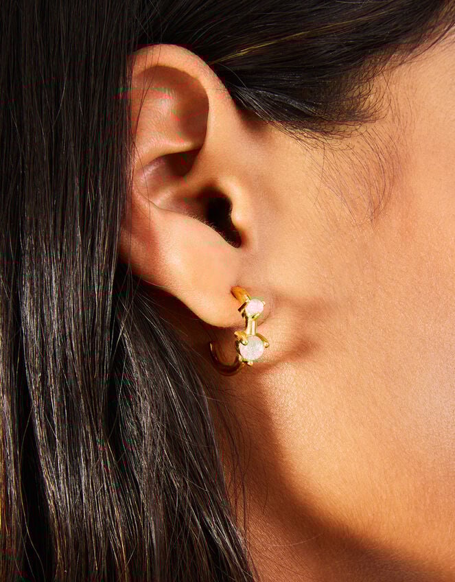 14ct Gold-Plated Faux Opal Chunky Hoops, , large