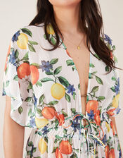 Lemon and Orange Maxi Chiffon Kimono, White (WHITE), large