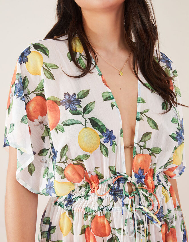 Lemon and Orange Maxi Chiffon Kimono, White (WHITE), large