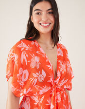 Fruity Floral Twist Detail Chiffon Kaftan, Orange (ORANGE), large