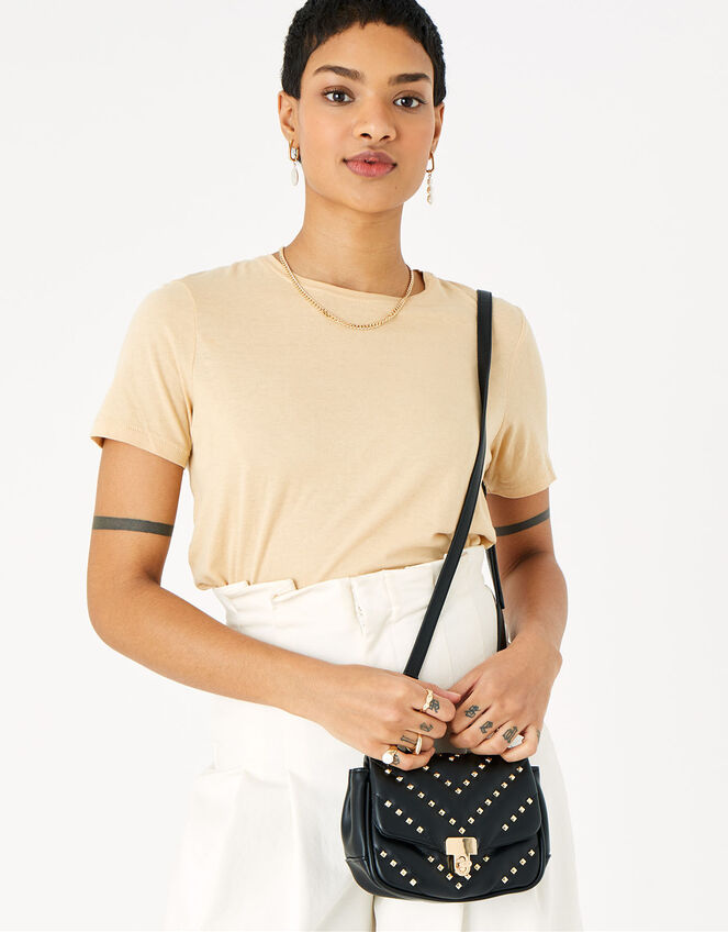 Studded Cross-Body Bag , Black (BLACK), large