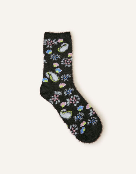 Floral Print Fluffy Socks, , large