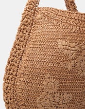 Slouchy Raffia Flower Bag, , large