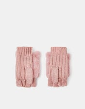 Girls Cat Fingerless Mitten Gloves, Pink (PINK), large