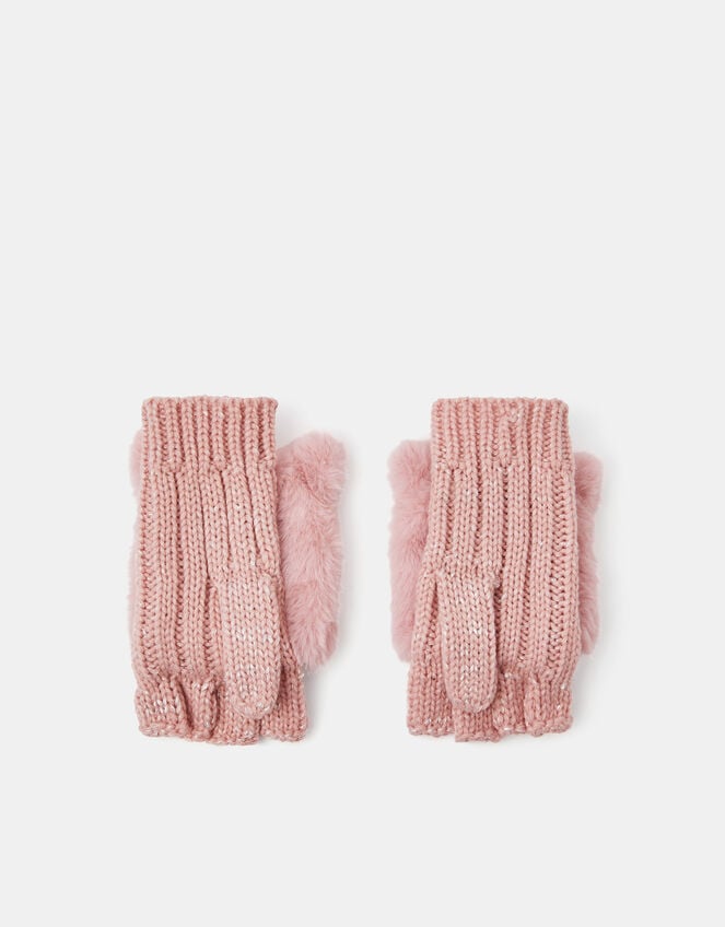 Girls Cat Fingerless Mitten Gloves, Pink (PINK), large
