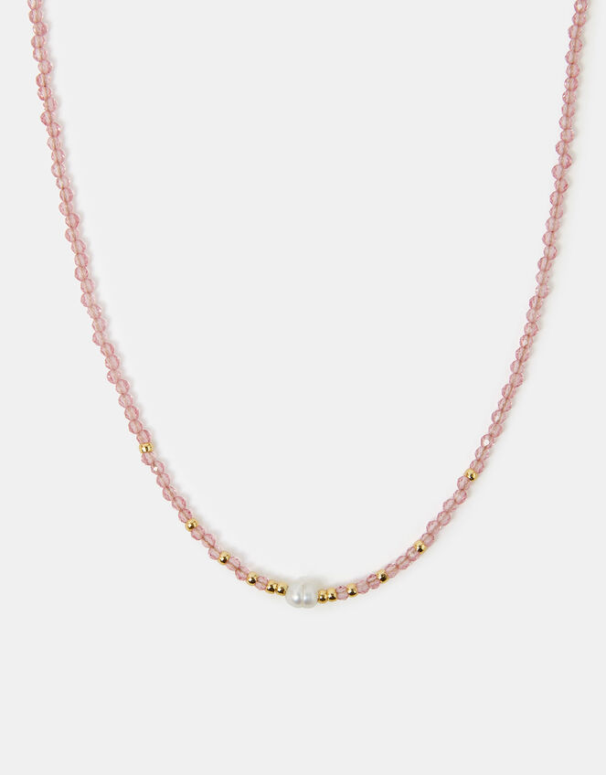 14ct Gold-Plated Pearl Beaded Bracelet, Pink (PINK), large