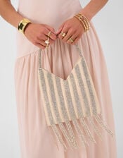 Stripe Fringe Handheld Bag, , large