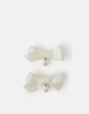 2-Pack Girls Mini Pearl Drop Ribbon Bow Hair Clips, , large