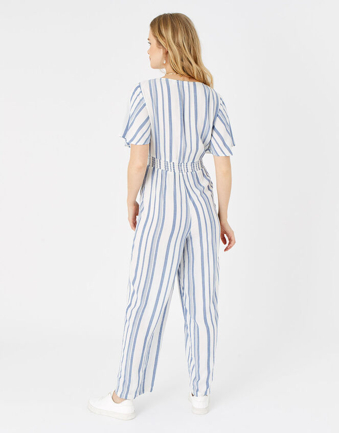 Stripe Tie Front Jumpsuit, Blue (BLUE), large