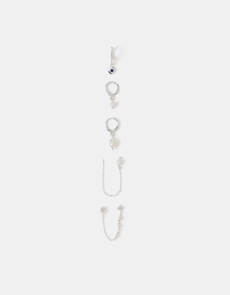 5-Pack Sterling Silver-Plated Freshwater Pearl Stud & Hoop Earrings, , large