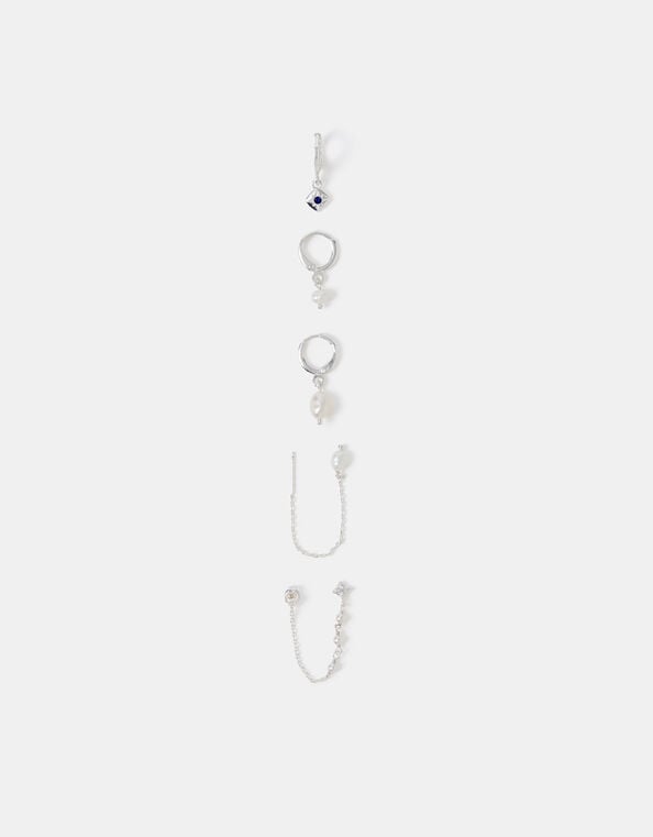 5-Pack Sterling Silver-Plated Freshwater Pearl Stud & Hoop Earrings, , large