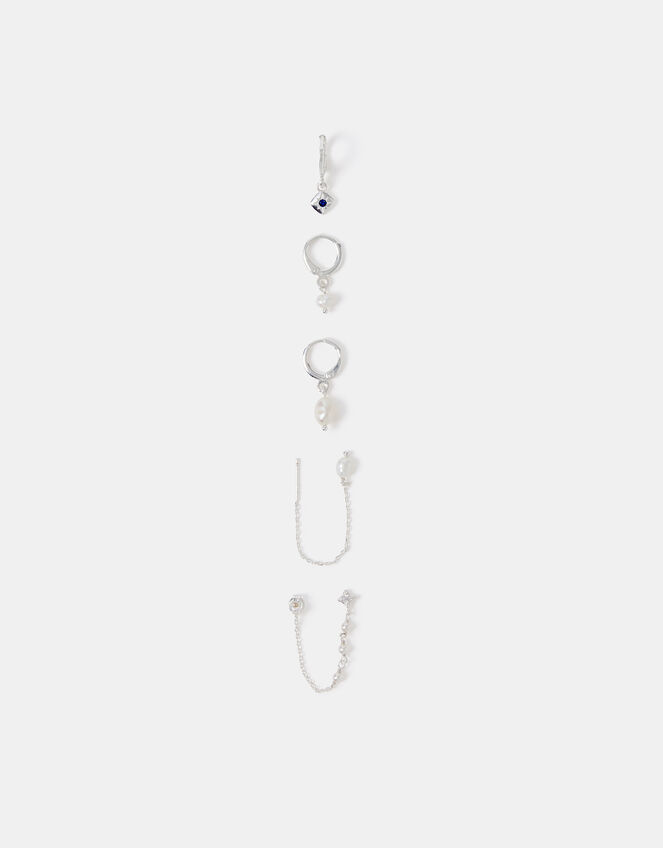 5-Pack Sterling Silver-Plated Freshwater Pearl Stud & Hoop Earrings, , large