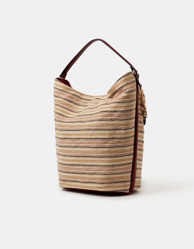 Stripe Beaded Charm Shoulder Bag, , large