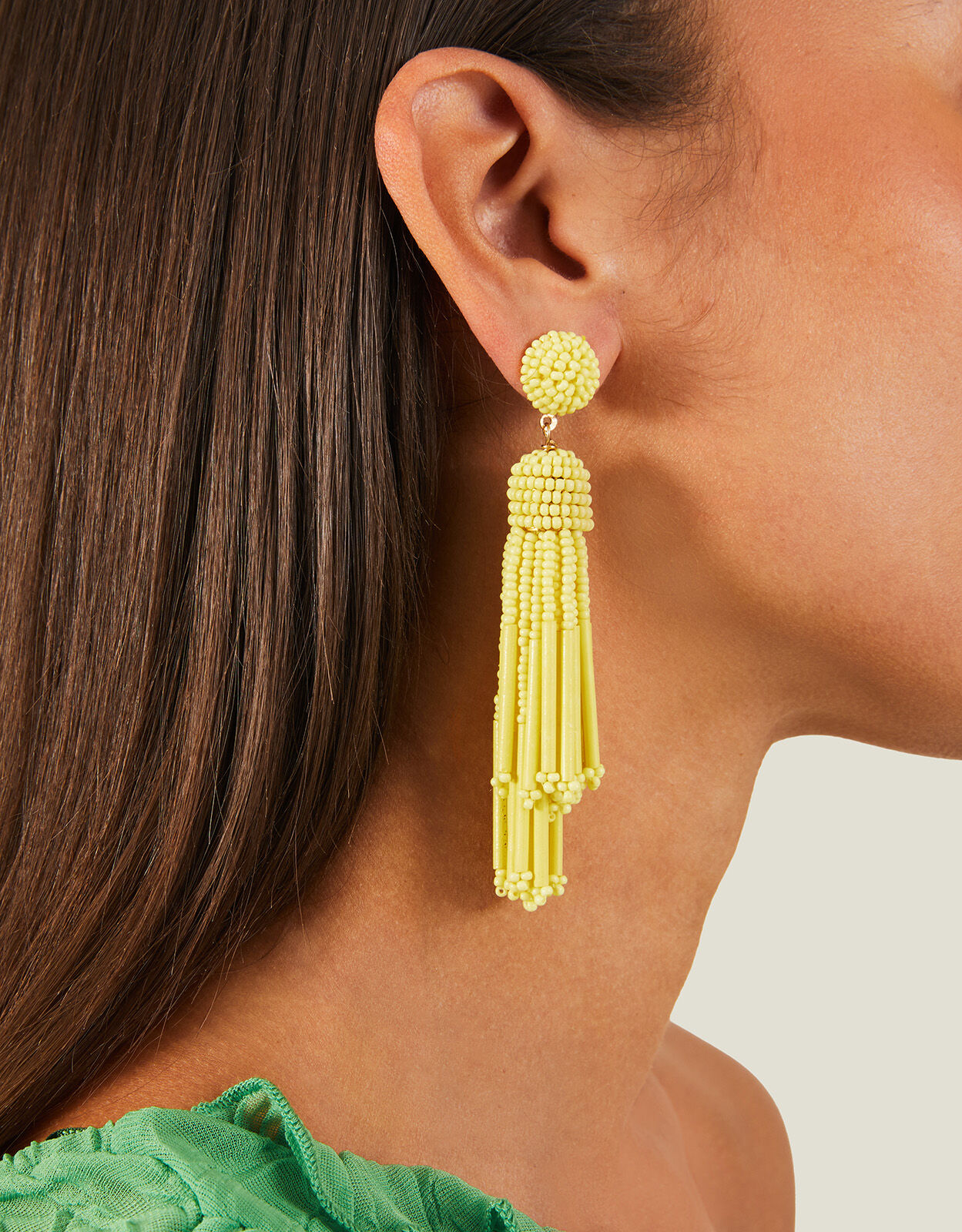 Long Bead Tassel Earrings