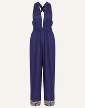 Embroidered Hem Multiway Jumpsuit , Blue (NAVY), large