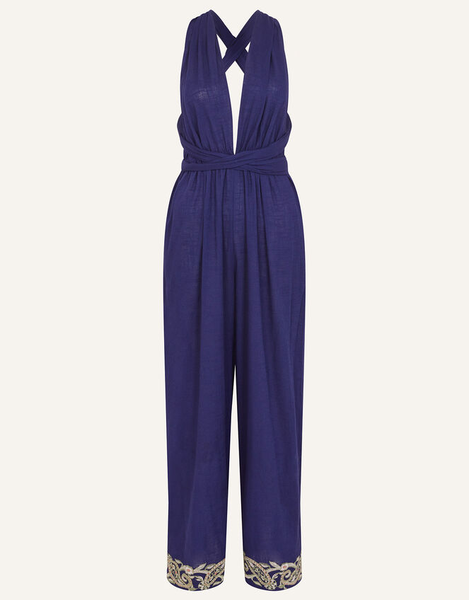 Embroidered Hem Multiway Jumpsuit , Blue (NAVY), large