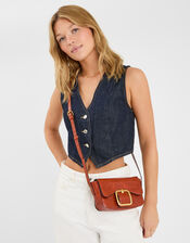 Faux Croc Buckle Crossbody Bag, , large