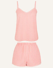 Gingham Scallop Trim Vest Pyjama Set, Orange (CORAL), large