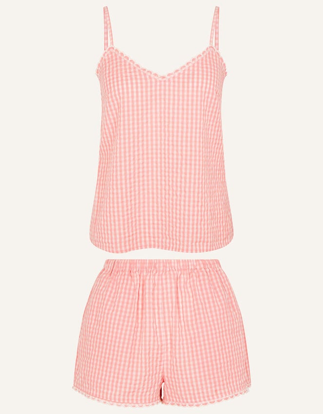 Gingham Scallop Trim Vest Pyjama Set, Orange (CORAL), large