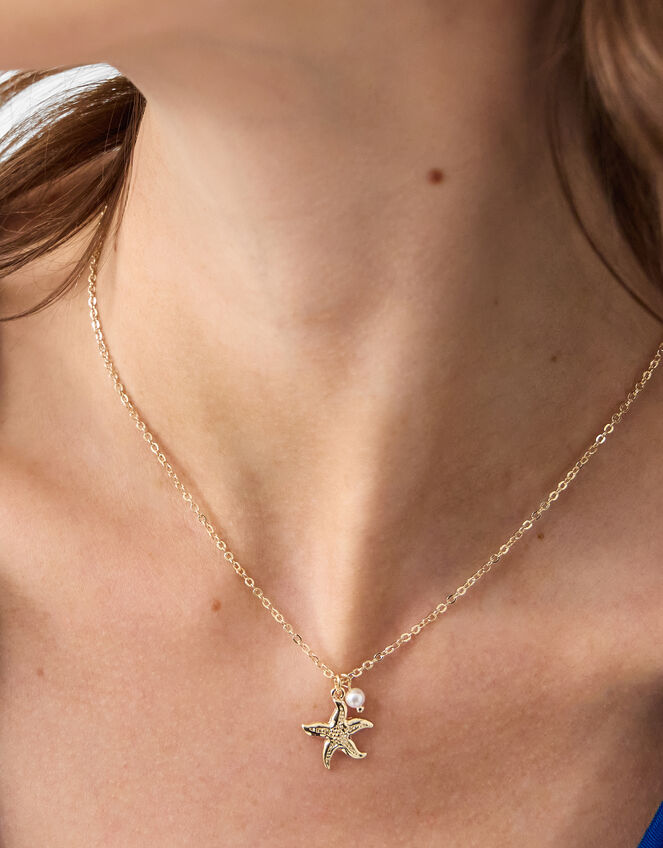 Starfish Pearl Pendant Necklace, , large