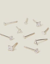 5-Pack Sterling Silver Shape Stud Earrings, Silver (ST SILVER), large