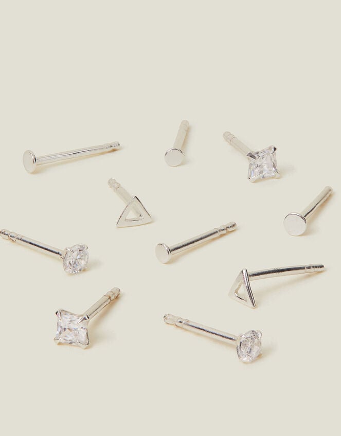 5-Pack Sterling Silver Shape Stud Earrings, Silver (ST SILVER), large