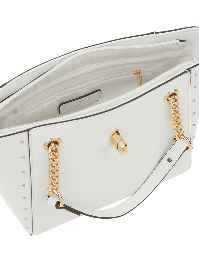 Katie Handheld Animal-Print Bucket Bag, White (WHITE), large