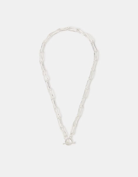 Sterling Silver-Plated Molten Link T-Bar Necklace, , large