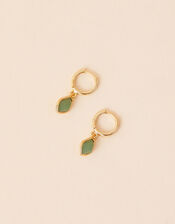 14ct Gold-Plated Irregular Aventurine Hoop Earrings, Green (LIGHT GREEN), large