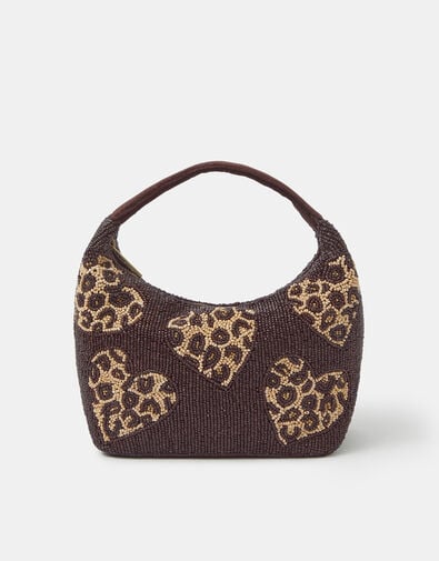 Accessorize x Good Manners Beaded Leopard Print Heart Bag, , large