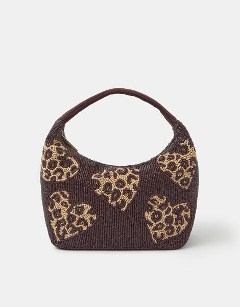 Accessorize x Good Manners Beaded Leopard Print Heart Bag, , large
