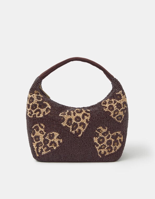 Accessorize x Good Manners Beaded Leopard Print Heart Bag, , large