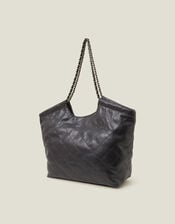 Chain Strap Faux Leather Shoulder Bag, Black (BLACK), large