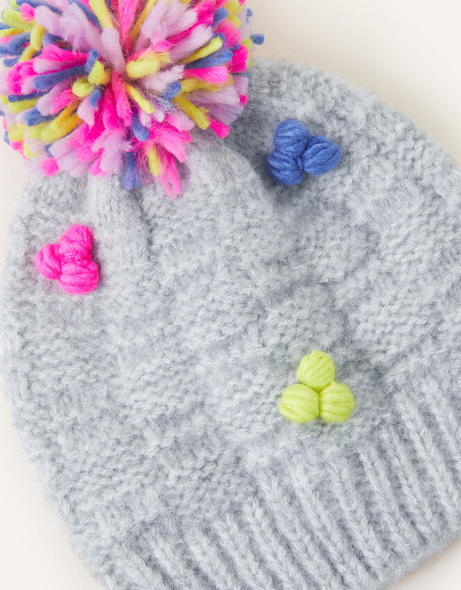 Pom-Pom Beanie Hat, Grey (GREY), large