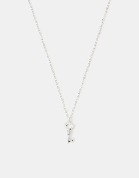 Sterling Silver Key Pendant Necklace, , large