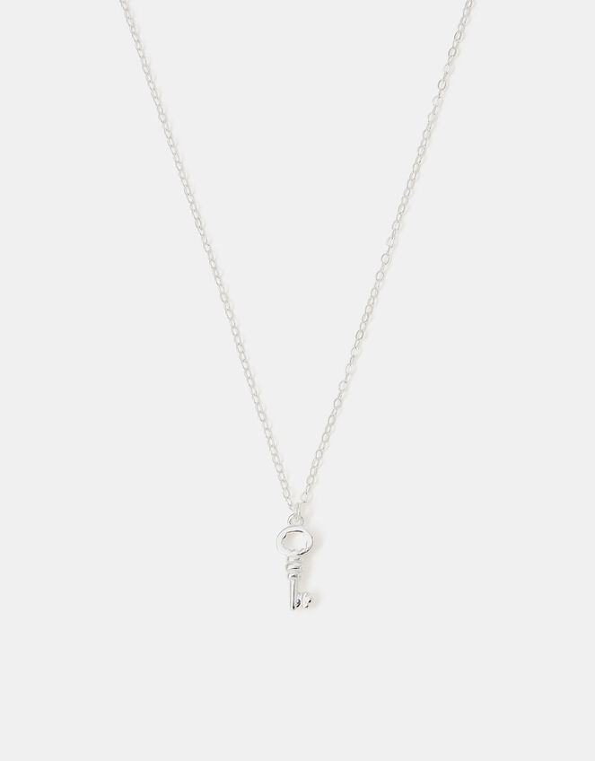 Sterling Silver Key Pendant Necklace, , large