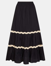 Ric Rac Tiered Maxi Skirt, Black (BLACK), large