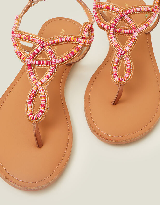 Seed Bead Cut Out Sandals, Pink (PINK), large