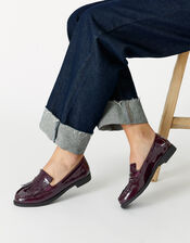 Fringe Trim Loafers, Red (BURGUNDY), large