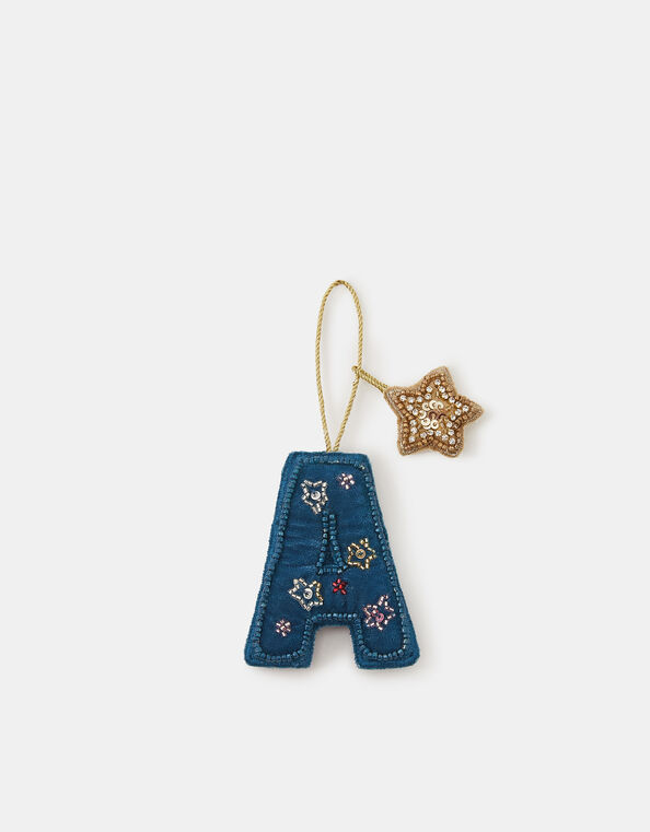 Embellished Initial Christmas Tree Decoration, Teal (TEAL), large