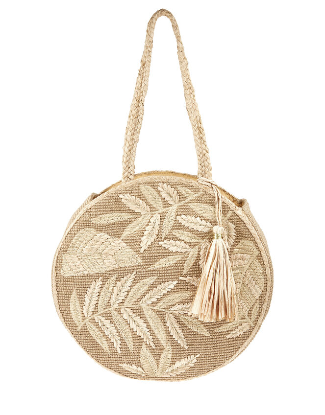 Leila Round Raffia Shoulder Bag, , large