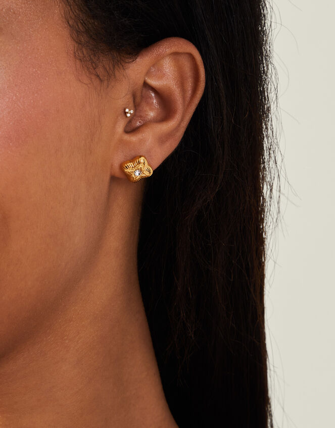 14ct Gold-Plated Diamante Clover Stud Earrings, , large