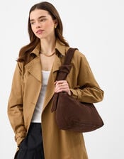 Slouchy Knot Leather Shoulder Bag, Brown (CHOCOLATE), large