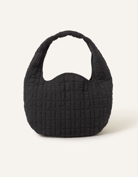 Seersucker Slouch Shoulder Bag, Black (BLACK), large